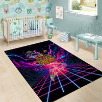 Retro Raccoon Eating Pizza Area Rug 80s Synthwave Pizza Arcade Neon Gaming Aesthetic