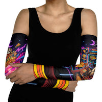 Retro Raccoon Eating Pizza Arm Sleeves 80s Synthwave Pizza Arcade Neon Gaming Aesthetic