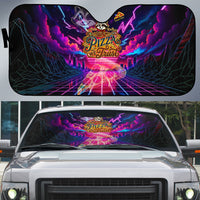 Retro Raccoon Eating Pizza Auto Sun Shade 80s Synthwave Pizza Arcade Neon Gaming Aesthetic