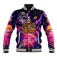 Retro Raccoon Eating Pizza Baseball Jacket 80s Synthwave Pizza Arcade Neon Gaming Aesthetic