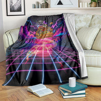 Retro Raccoon Eating Pizza Blanket 80s Synthwave Pizza Arcade Neon Gaming Aesthetic