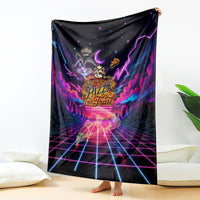 Retro Raccoon Eating Pizza Blanket 80s Synthwave Pizza Arcade Neon Gaming Aesthetic