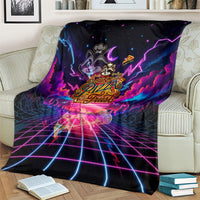 Retro Raccoon Eating Pizza Blanket 80s Synthwave Pizza Arcade Neon Gaming Aesthetic