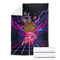 Retro Raccoon Eating Pizza Blanket 80s Synthwave Pizza Arcade Neon Gaming Aesthetic