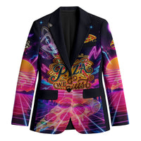Retro Raccoon Eating Pizza Blazer 80s Synthwave Pizza Arcade Neon Gaming Aesthetic