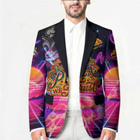 Retro Raccoon Eating Pizza Blazer 80s Synthwave Pizza Arcade Neon Gaming Aesthetic