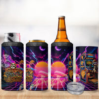 Retro Raccoon Eating Pizza 4 in 1 Can Cooler Tumbler 80s Synthwave Pizza Arcade Neon Gaming Aesthetic