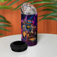 Retro Raccoon Eating Pizza 4 in 1 Can Cooler Tumbler 80s Synthwave Pizza Arcade Neon Gaming Aesthetic
