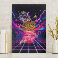 Retro Raccoon Eating Pizza Canvas Wall Art 80s Synthwave Pizza Arcade Neon Gaming Aesthetic