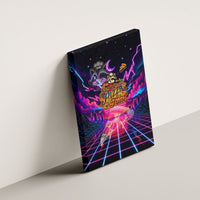 Retro Raccoon Eating Pizza Canvas Wall Art 80s Synthwave Pizza Arcade Neon Gaming Aesthetic