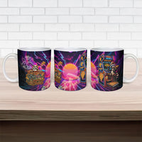 Retro Raccoon Eating Pizza Ceramic Mug 80s Synthwave Pizza Arcade Neon Gaming Aesthetic