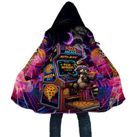 Retro Raccoon Eating Pizza Cloak 80s Synthwave Pizza Arcade Neon Gaming Aesthetic
