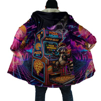 Retro Raccoon Eating Pizza Cloak 80s Synthwave Pizza Arcade Neon Gaming Aesthetic