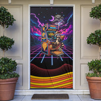 Retro Raccoon Eating Pizza Door Cover 80s Synthwave Pizza Arcade Neon Gaming Aesthetic