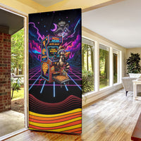 Retro Raccoon Eating Pizza Door Cover 80s Synthwave Pizza Arcade Neon Gaming Aesthetic