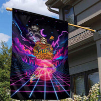 Retro Raccoon Eating Pizza Garden Flag 80s Synthwave Pizza Arcade Neon Gaming Aesthetic