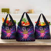 Retro Raccoon Eating Pizza Grocery Bag 80s Synthwave Pizza Arcade Neon Gaming Aesthetic