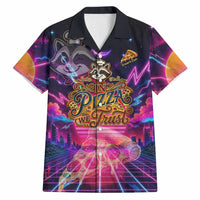 Retro Raccoon Eating Pizza Hawaiian Shirt 80s Synthwave Pizza Arcade Neon Gaming Aesthetic