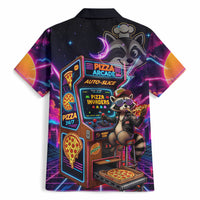 Retro Raccoon Eating Pizza Hawaiian Shirt 80s Synthwave Pizza Arcade Neon Gaming Aesthetic