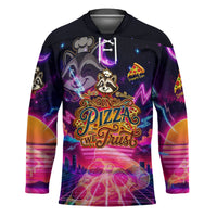 Retro Raccoon Eating Pizza Hockey Jersey 80s Synthwave Pizza Arcade Neon Gaming Aesthetic