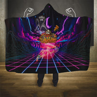 Retro Raccoon Eating Pizza Hooded Blanket 80s Synthwave Pizza Arcade Neon Gaming Aesthetic