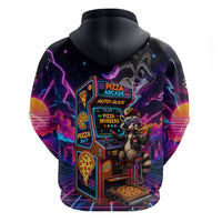 Retro Raccoon Eating Pizza Hoodie 80s Synthwave Pizza Arcade Neon Gaming Aesthetic
