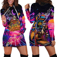 Retro Raccoon Eating Pizza Hoodie Dress 80s Synthwave Pizza Arcade Neon Gaming Aesthetic