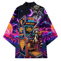 Retro Raccoon Eating Pizza Kimono 80s Synthwave Pizza Arcade Neon Gaming Aesthetic