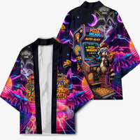 Retro Raccoon Eating Pizza Kimono 80s Synthwave Pizza Arcade Neon Gaming Aesthetic