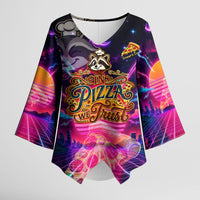 Retro Raccoon Eating Pizza Kimono Sleeve Blouse 80s Synthwave Pizza Arcade Neon Gaming Aesthetic