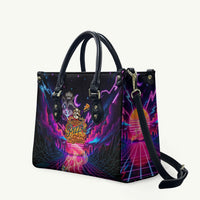 Retro Raccoon Eating Pizza Leather Bag 80s Synthwave Pizza Arcade Neon Gaming Aesthetic
