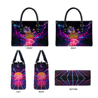 Retro Raccoon Eating Pizza Leather Bag 80s Synthwave Pizza Arcade Neon Gaming Aesthetic