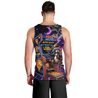 Retro Raccoon Eating Pizza Men Tank Top 80s Synthwave Pizza Arcade Neon Gaming Aesthetic