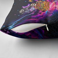 Retro Raccoon Eating Pizza Pillow Cover 80s Synthwave Pizza Arcade Neon Gaming Aesthetic