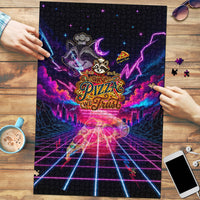 Retro Raccoon Eating Pizza Puzzle 80s Synthwave Pizza Arcade Neon Gaming Aesthetic
