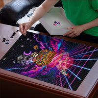 Retro Raccoon Eating Pizza Puzzle 80s Synthwave Pizza Arcade Neon Gaming Aesthetic