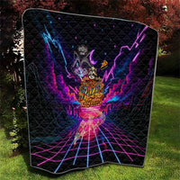 Retro Raccoon Eating Pizza Quilt 80s Synthwave Pizza Arcade Neon Gaming Aesthetic
