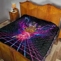 Retro Raccoon Eating Pizza Quilt 80s Synthwave Pizza Arcade Neon Gaming Aesthetic