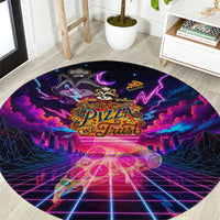 Retro Raccoon Eating Pizza Round Carpet 80s Synthwave Pizza Arcade Neon Gaming Aesthetic