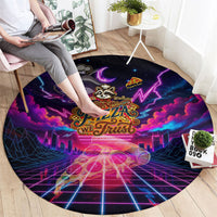 Retro Raccoon Eating Pizza Round Carpet 80s Synthwave Pizza Arcade Neon Gaming Aesthetic