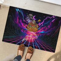 Retro Raccoon Eating Pizza Rubber Doormat 80s Synthwave Pizza Arcade Neon Gaming Aesthetic