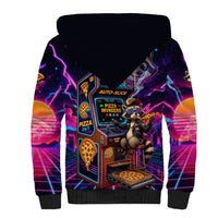 Retro Raccoon Eating Pizza Sherpa Hoodie 80s Synthwave Pizza Arcade Neon Gaming Aesthetic