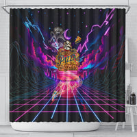 Retro Raccoon Eating Pizza Shower Curtain 80s Synthwave Pizza Arcade Neon Gaming Aesthetic