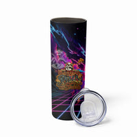Retro Raccoon Eating Pizza Skinny Tumbler 80s Synthwave Pizza Arcade Neon Gaming Aesthetic