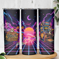 Retro Raccoon Eating Pizza Skinny Tumbler 80s Synthwave Pizza Arcade Neon Gaming Aesthetic
