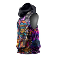 Retro Raccoon Eating Pizza Sleeveless Hoodie 80s Synthwave Pizza Arcade Neon Gaming Aesthetic