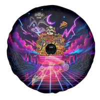 Retro Raccoon Eating Pizza Spare Tire Cover 80s Synthwave Pizza Arcade Neon Gaming Aesthetic