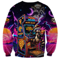 Retro Raccoon Eating Pizza Sweatshirt 80s Synthwave Pizza Arcade Neon Gaming Aesthetic