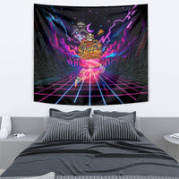 Retro Raccoon Eating Pizza Tapestry 80s Synthwave Pizza Arcade Neon Gaming Aesthetic