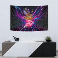 Retro Raccoon Eating Pizza Tapestry 80s Synthwave Pizza Arcade Neon Gaming Aesthetic